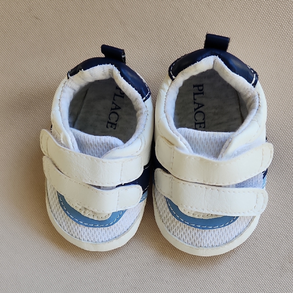 The Children's Place White and Navy Baby Velcro Sneakers